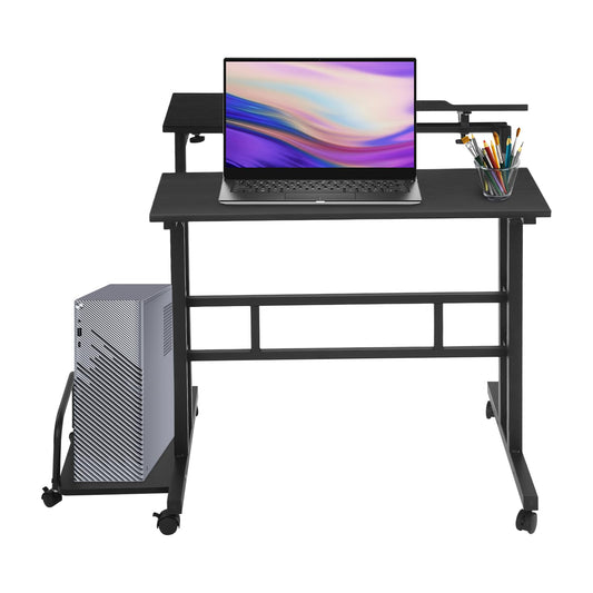 Ojseimchrl Adjustable Height Computer Desk, 45 Inch Small Home Office Desk, Multi Functional Foldable Desk with Foldable Panels for Home, Office (Black)