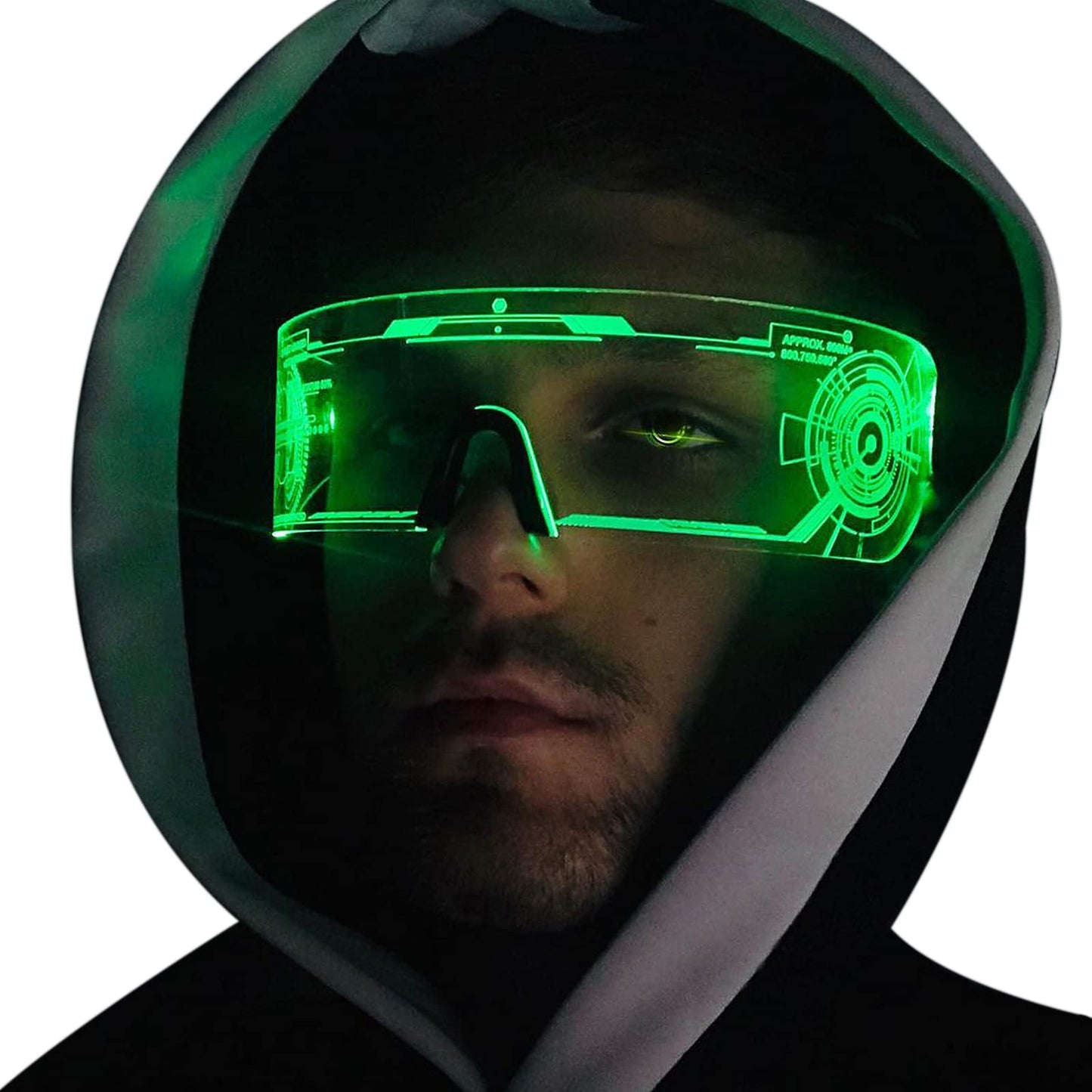 Fency LED Light Up Glasses with 7 Colors - LED Visor, Luminous, Flashing/Fixed Light Colors, Glow in The Dark - Cyberpunk Futuristic Cosplay Glasses for Adults