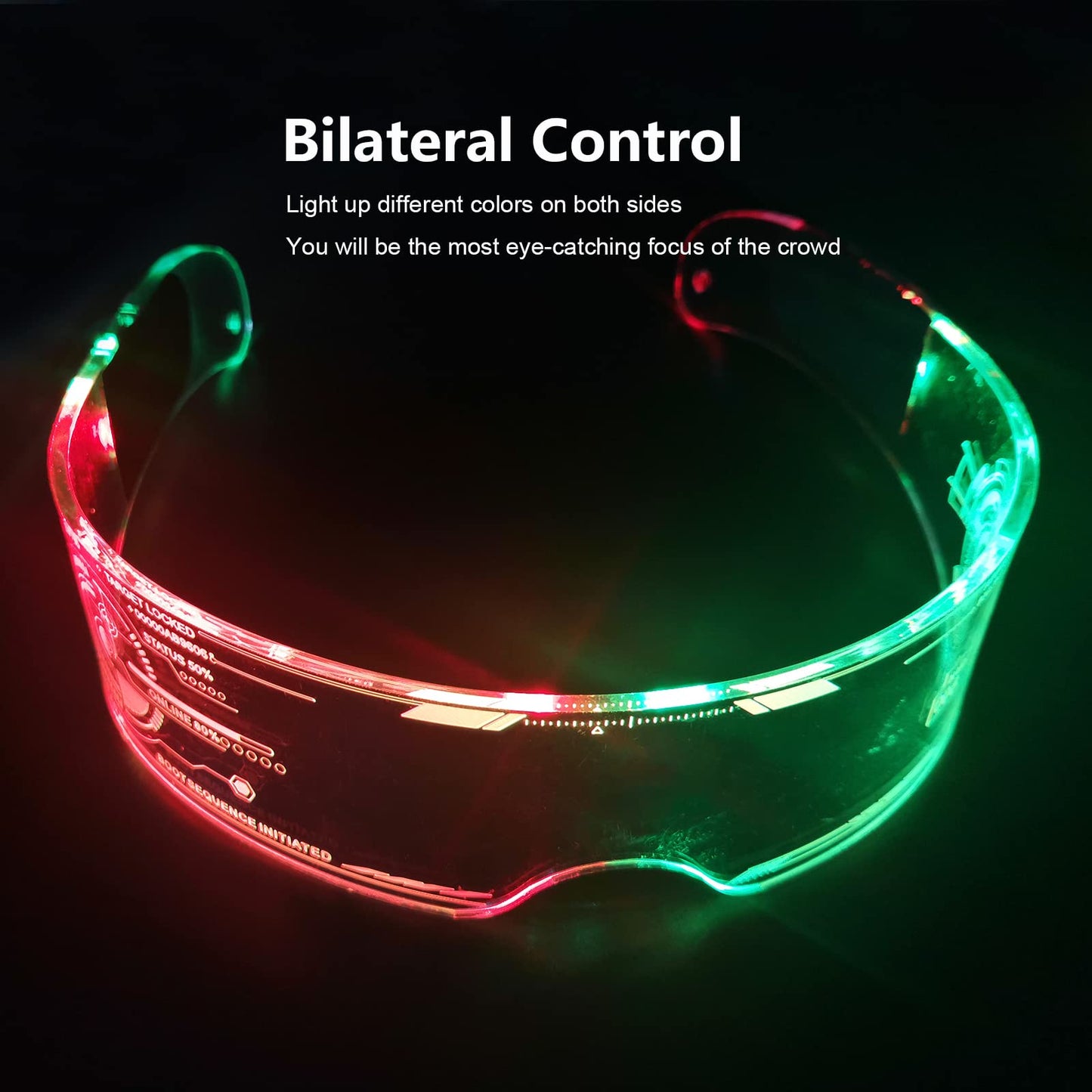 Fency LED Light Up Glasses with 7 Colors - LED Visor, Luminous, Flashing/Fixed Light Colors, Glow in The Dark - Cyberpunk Futuristic Cosplay Glasses for Adults