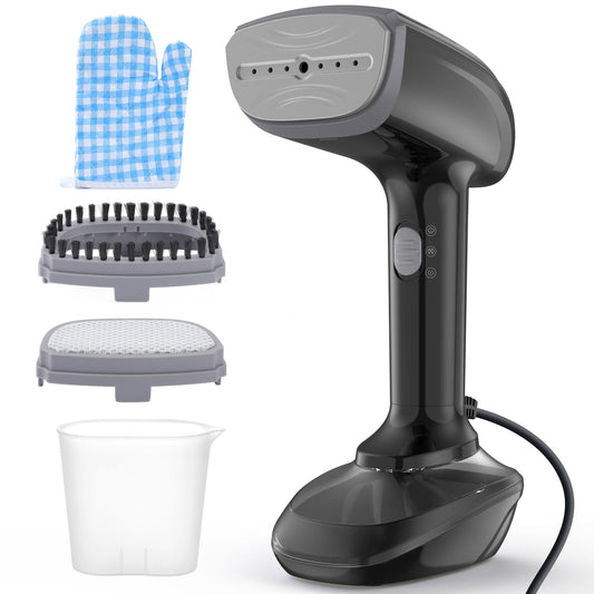 Powerful Handheld Fabric Steamer - 1800W with Fast Ceramic Heat-Up Plate, 2-in-1 Ironing & Wrinkle Remover, Steam Nozzle, Lint Brush - Black, for US 120V Only