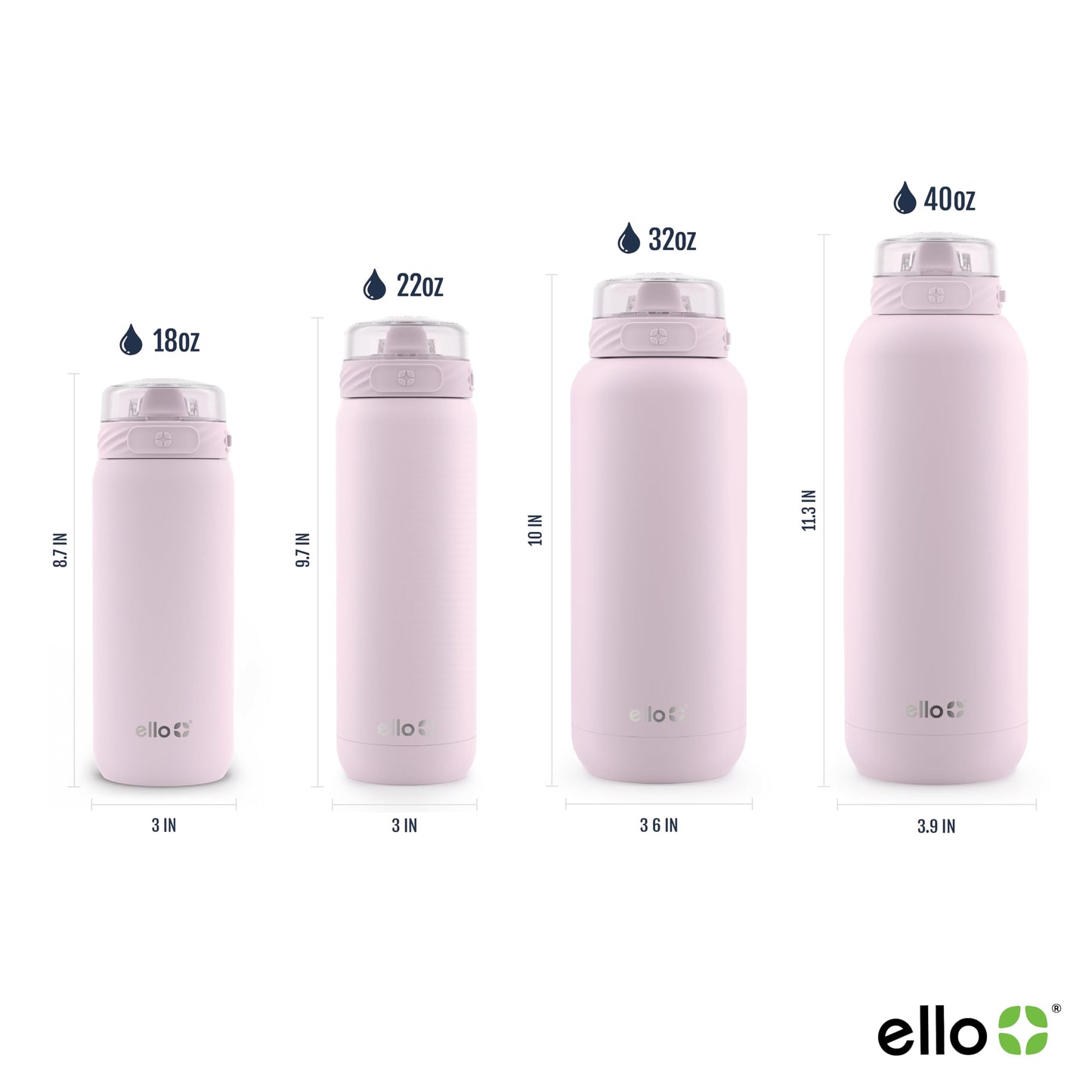 Ello Cooper Vacuum Insulated Stainless Steel Water Bottle with Soft Straw and Carry Loop, Double Walled, Leak Proof, Cashmere Pink, 32oz