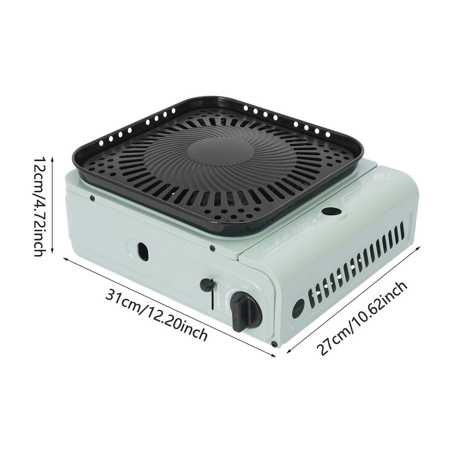 Mejuv Portable Camping Stove, Single Propane Burner with Large Grill Tray for Outdoor Camping, BBQ, Turkey Fry, Patio Patry (Green)