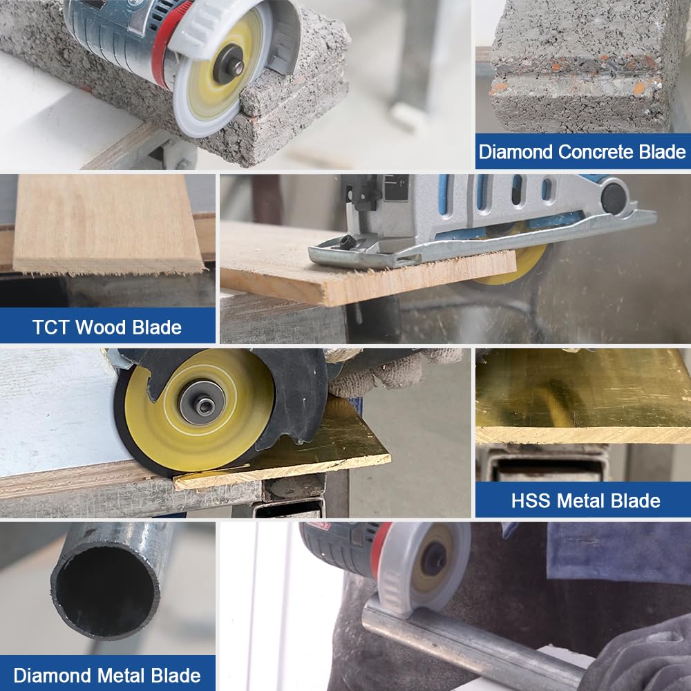 HIGHDRIL 3" 75mm Circular Saw Blade Set 4pcs - Diamond/HSS/TCT Cutting Disc for Angle Grinder Cutting Soft Metal Copper Aluminum Granite Tile Plastic Wood
