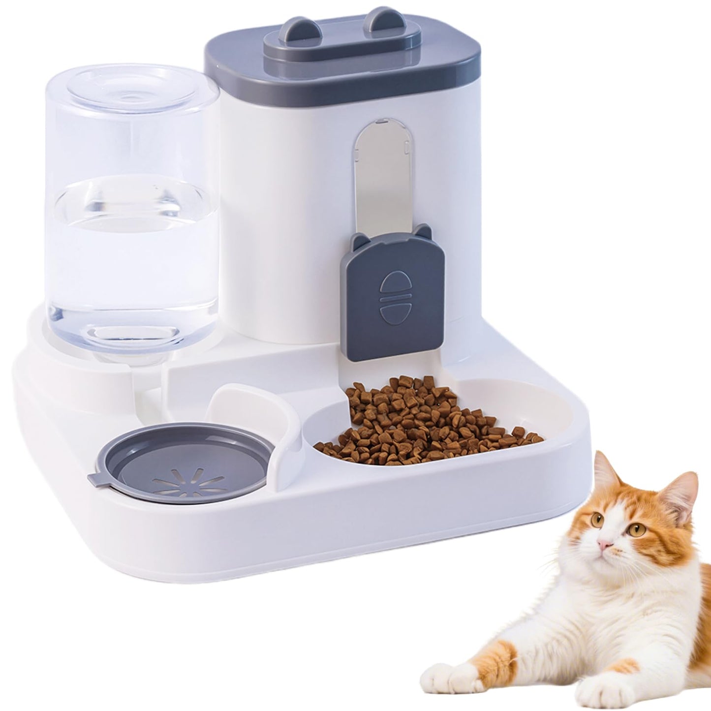 Gravity Cat Feeder and Water Dispenser, 2 in 1 Automatic Cat Feeder, 2 Pack Large Capacity Self Feeding for Small Medium Dog Puppy Kitten （Grey）