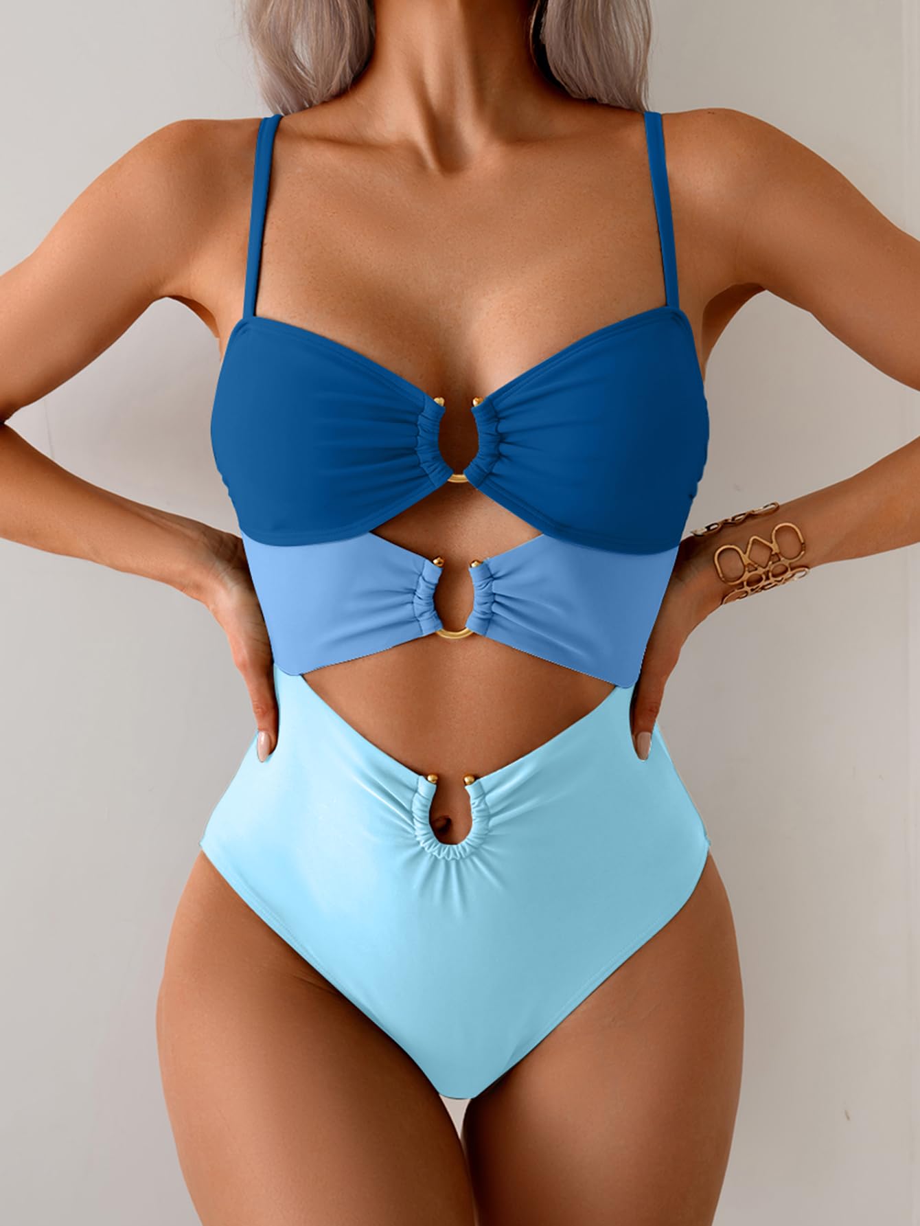 Eomenie One Piece Swimsuit for Women Ring Linked Monokini Sexy Bathing Suit Cutout Swim Suit