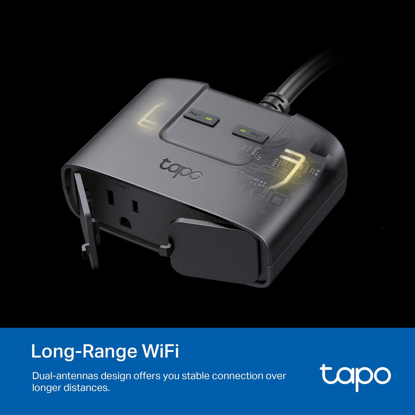 TP-Link Tapo Matter Outdoor Smart Plug, 2 Individual outlets, IP65 Weather Resistance, Works with Apple Home, Alexa, Google Home, Long Wi-Fi Range, 2.4G Wi-Fi Only, ETL Certified(Tapo P400M)