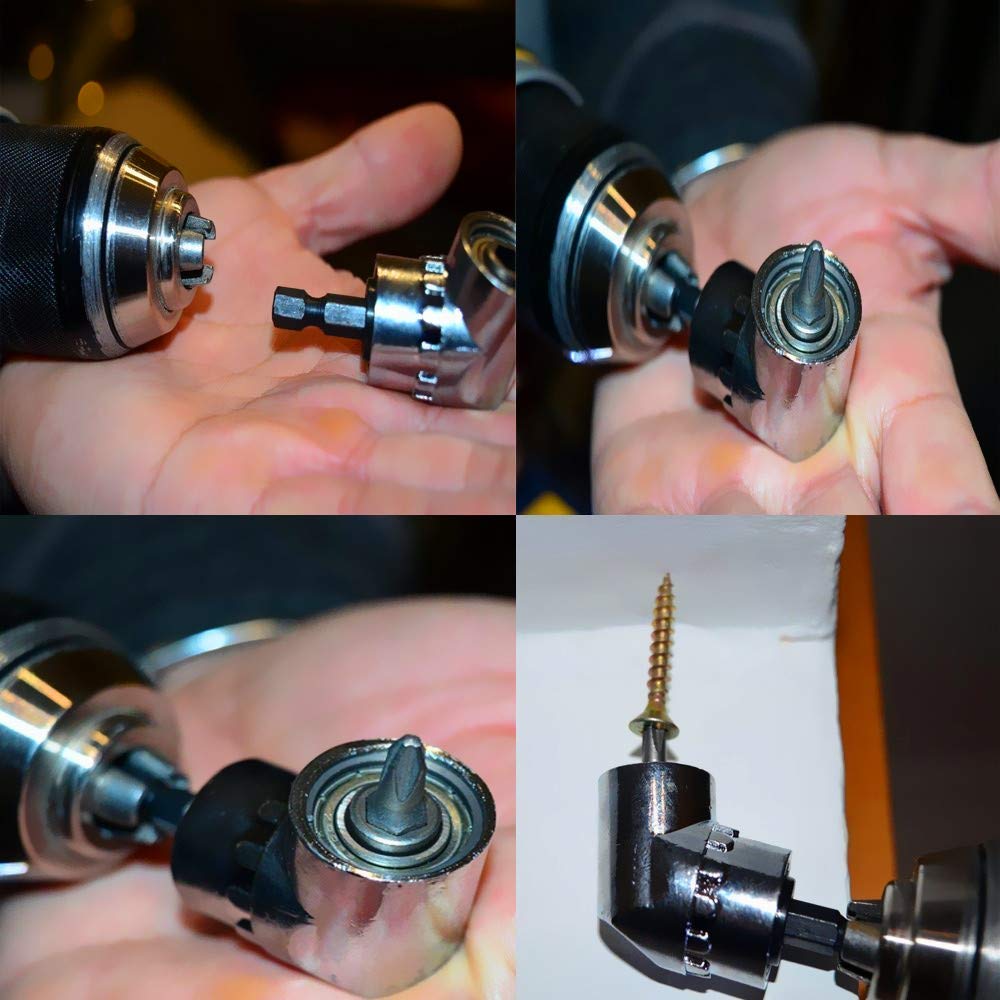 CIGOTU Impact Grade Power Hand Tools Driver Sockets Adapter Extension Set, 3Pcs 1/4 3/8 1/2" Hex Shank Drill Nut Driver Bit Set + 105 Degree Right Angle Driver Extension Screwdriver Drill Attachment