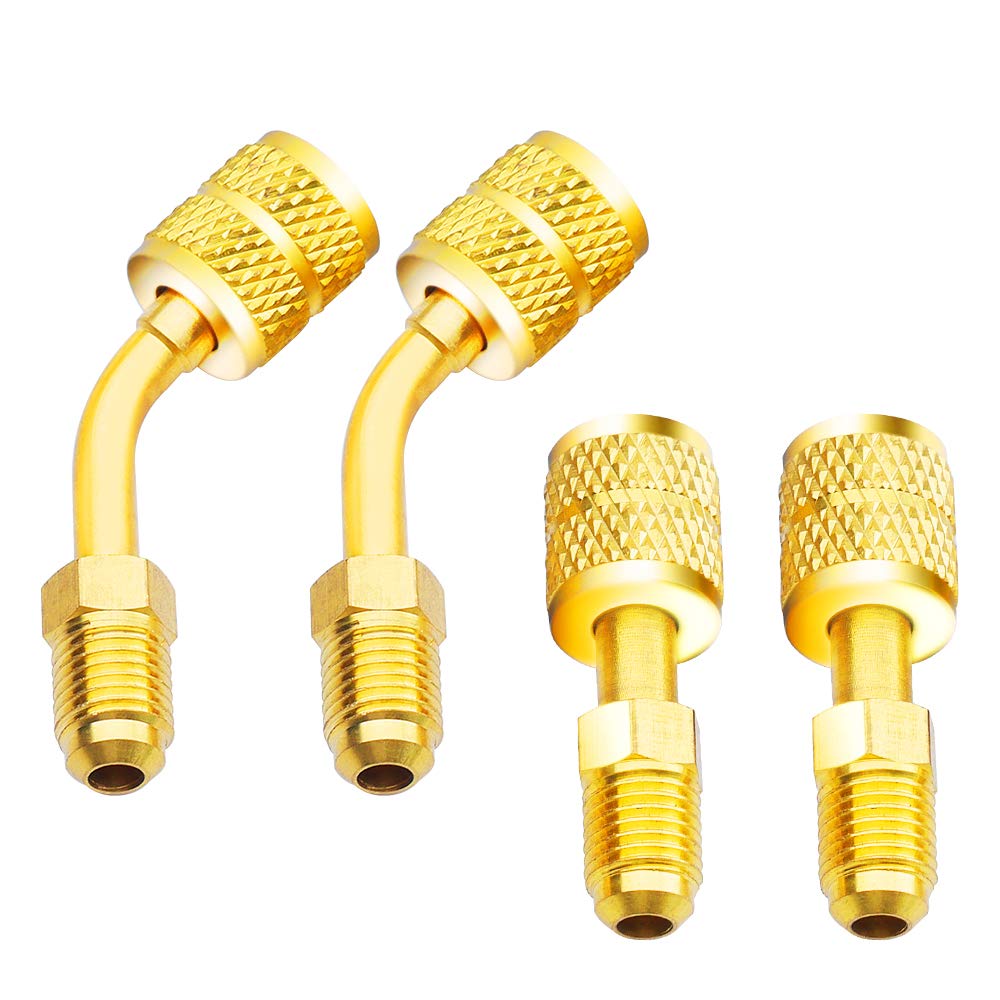 Zoizocp R410A Adapter 5/16" SAE Female to 1/4" SAE Male Flare for Air Conditioners HVAC, 2 Adapter (1 Straight + 1 Angled)