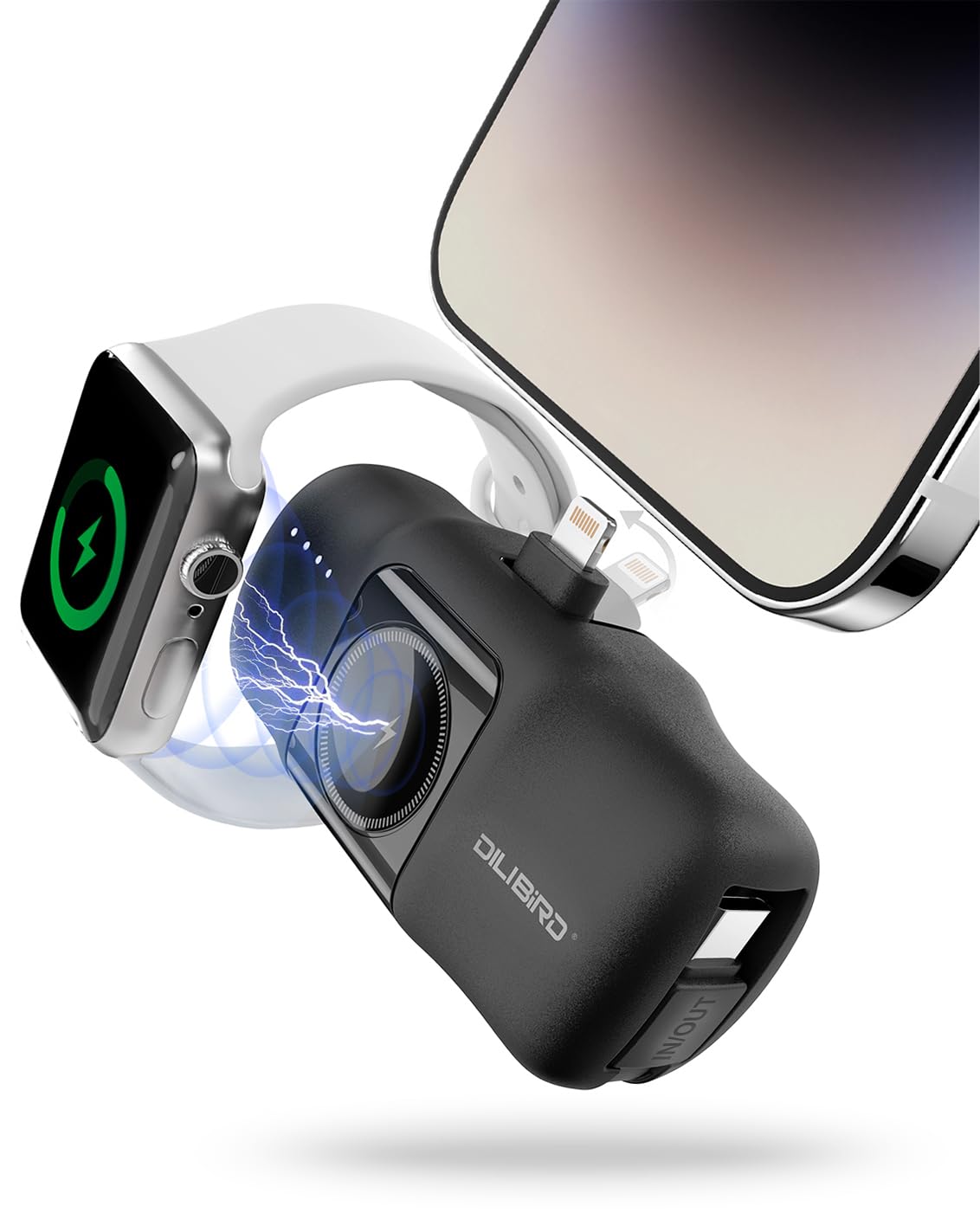 DILIBIRD Travel Essentials Small Portable Charger for iPhone 15 pro 5000mAh, Ultra-Compact Charging Battery Compatible with Apple Watch, iPhone 14/14 Pro/Plus/Pro Max,15&13 (Black)