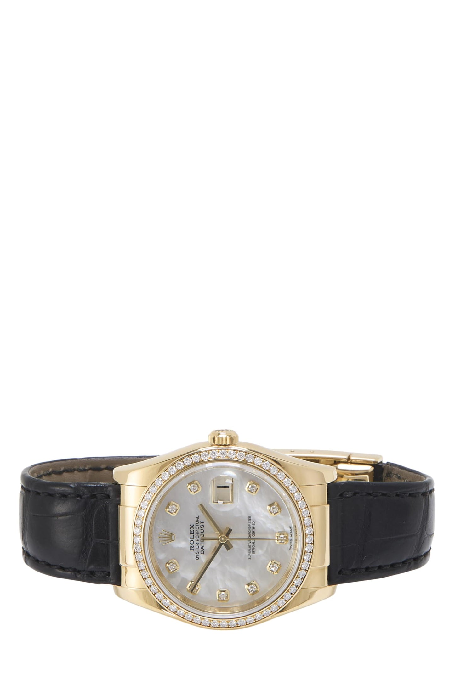 Rolex, Pre-Loved Datejust MOP (Mother of Pearl) Diamond Dial 18k YG 116188 36mm, White