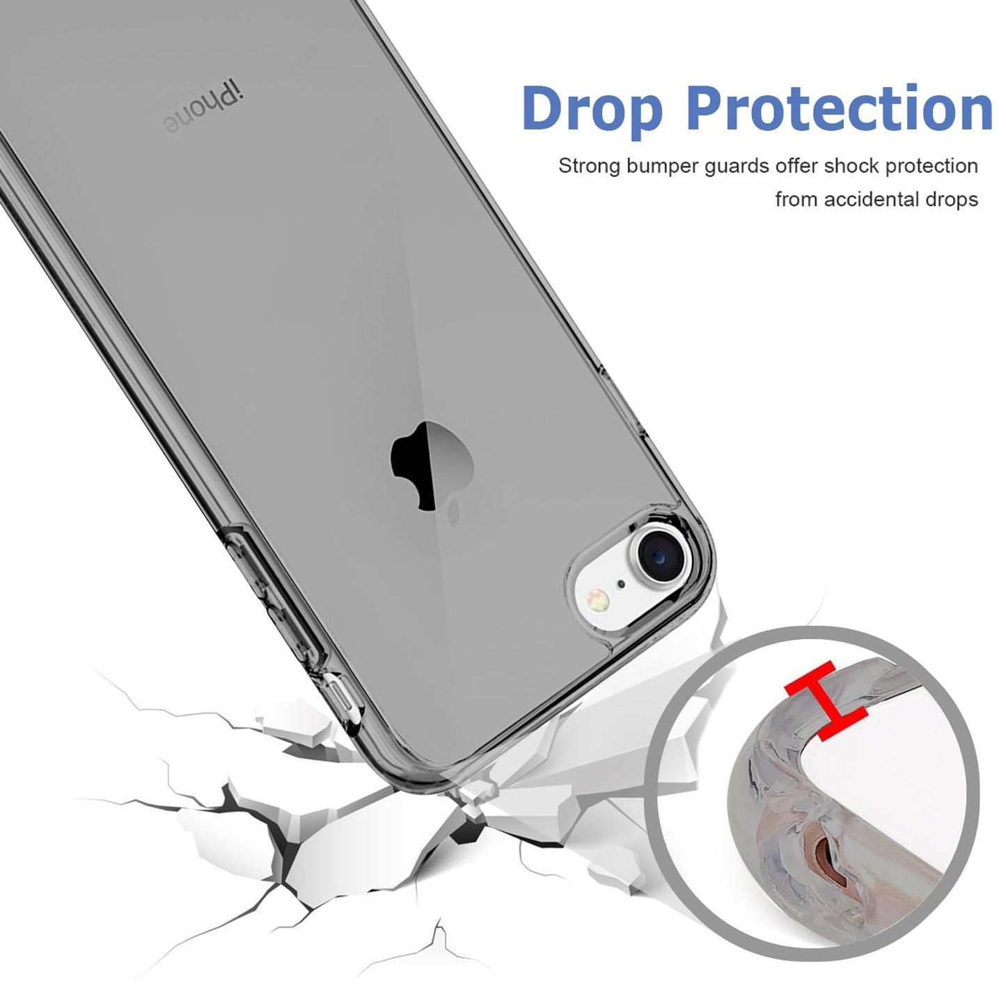 TENOC Phone Case Compatible with iPhone SE (2nd 2020 and 3rd 2022 Generation) & iPhone 7 & iPhone 8, Gray Case Clear Shockproof Protective Bumper Slim Cover for 4.7 Inch