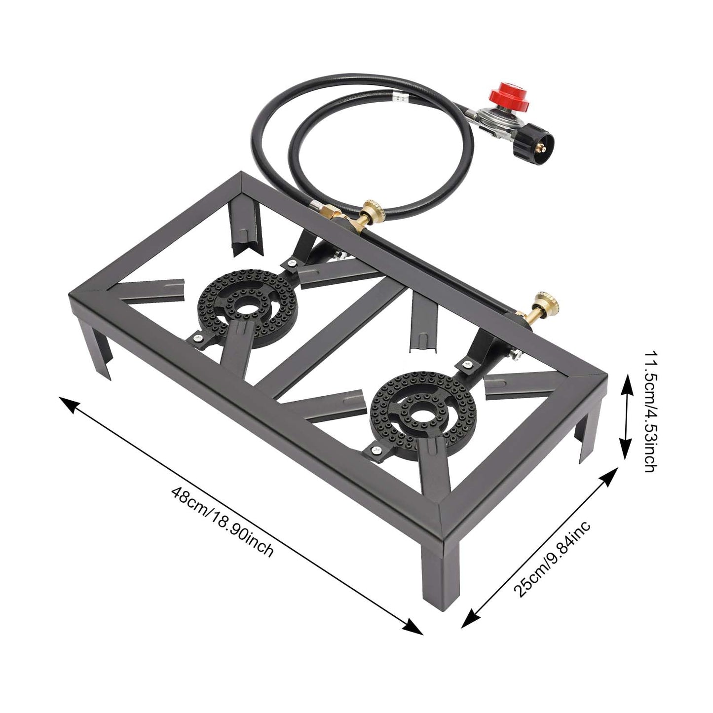 Camping Double Burner Stove, Adjustable 0-10Psi Cast Iron Camp Stove, Portable Outdoor Cooktop for Picnics & Camping & BBQ