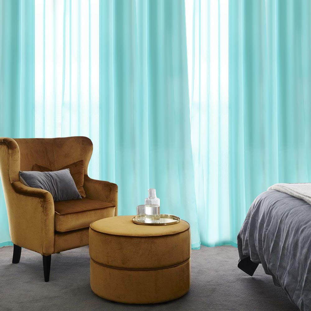 MIULEE 2 Turquoise Semi Sheer Window Curtains Elegant Grommet Top Voile Panels/Drapes/Treatment Aqua Blue Linen Textured for Bedroom Living Room Decor (54X84 Inches)