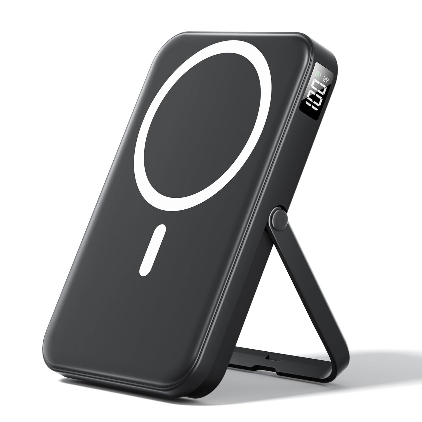 LENUTO for Magsafe Battery Pack 10000mAh Power Bank with Foldable Stand Portable Charger, PD 22.5W Fast Charge, Dual USB-C & USB-A Outputs, Wireless Charger for iPhone 16/15/14/13/12 Series–Black