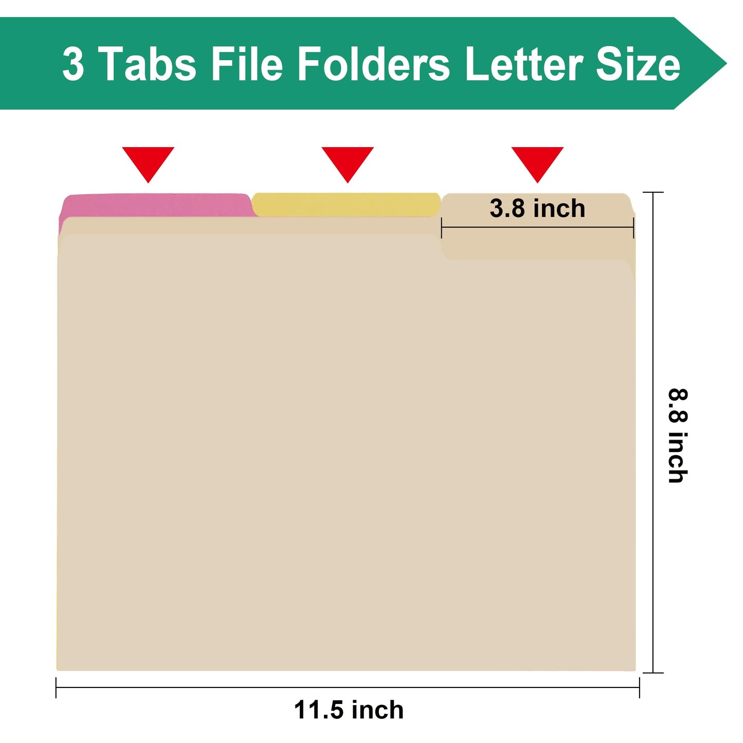 pmybupo 100PC Manila File Folder 1/3 Cut Tab Letter Size,Great for Organizing and Easy File Storage,Per Box