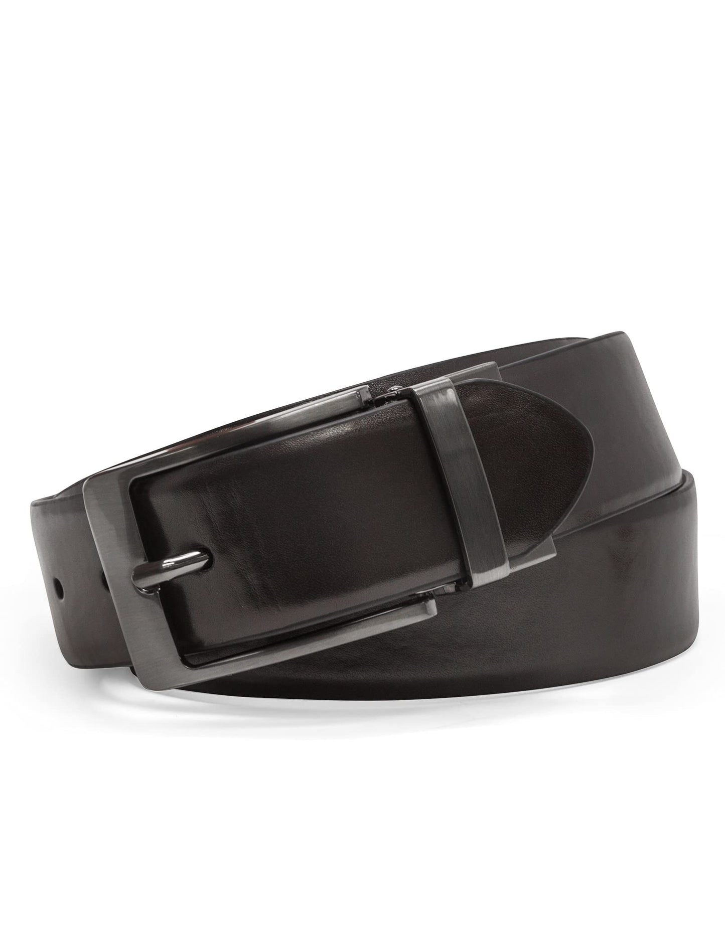 Steve Madden Reversible Men's Dress Casual Every Day Leather Belt, Black/Brown (Burnished), 34