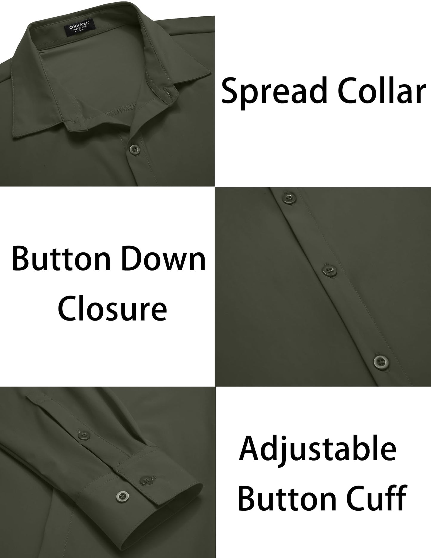 COOFANDY Men's Button Down Shirt Casual Dress Shirts Wrinkle Free Muscle Fitted Shirt Olive Green