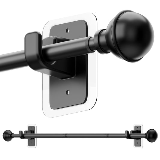 ENJOYBASICS No Drill Curtain Rods for Window 28 to 47 Inches, 5/8 Inch Diameter Renter Friendly Drapery Rod with Adhesive Brackets without Drilling, Adjustable from 27 to 52 Inches, Black