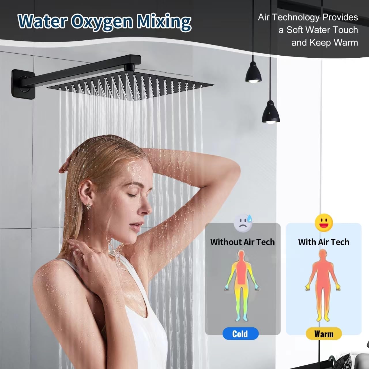 BALLEERUN Shower Faucet Kit 10-Inch Matte Black Showerhead and Handle Kit Bathroom Deluxe Rain Shower Combo Kit with Square Rain Showerhead and High-Pressure Handheld Sprayer Shower Valve