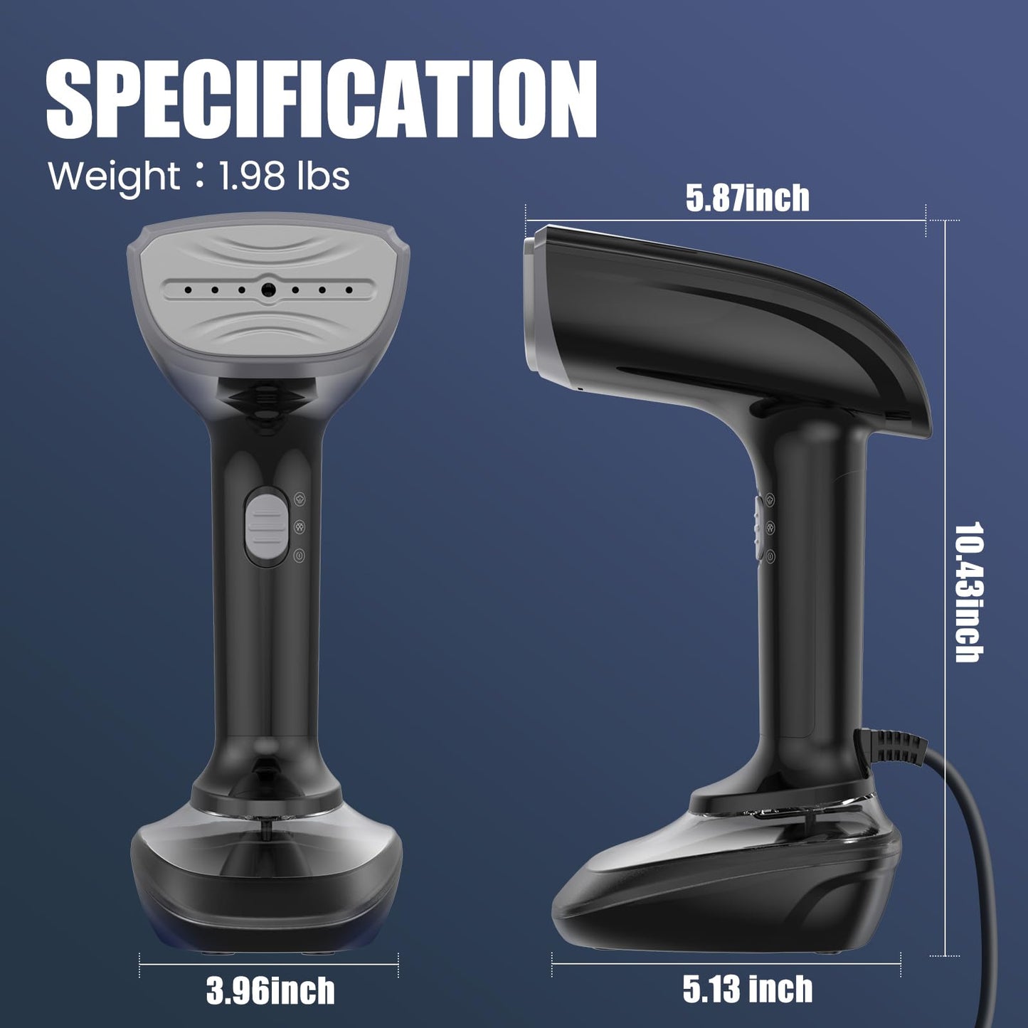 Powerful Handheld Fabric Steamer - 1800W with Fast Ceramic Heat-Up Plate, 2-in-1 Ironing & Wrinkle Remover, Steam Nozzle, Lint Brush - Black, for US 120V Only