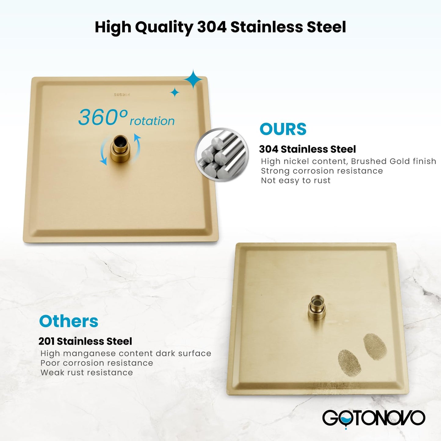 gotonovo Rainfall Bathroom Shower System Rain Shower Head and Handle Set Wall Mounted Shower Complete Combo Solid Brass Pressure Balancing Shower Mixer Valve 10 Inch Brushed Gold