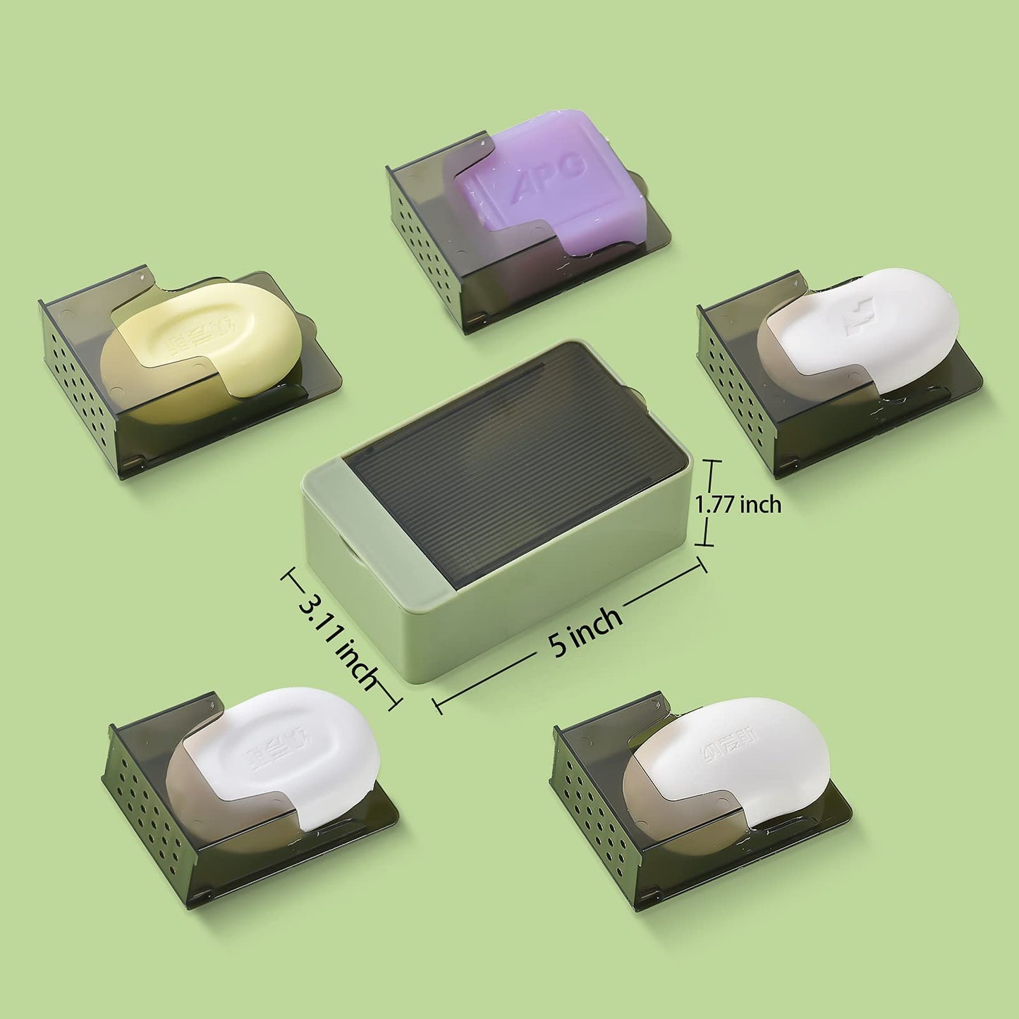 Soap Holder Dish Shower, 2 Pack Bar Soap Holder with Drainage, Self Draining Soap Holder, Wall Mounted Soap Box Tray Container for Bathroom, Bathtub Kitchen Sink, No Drilling, 4 Adhesive Include