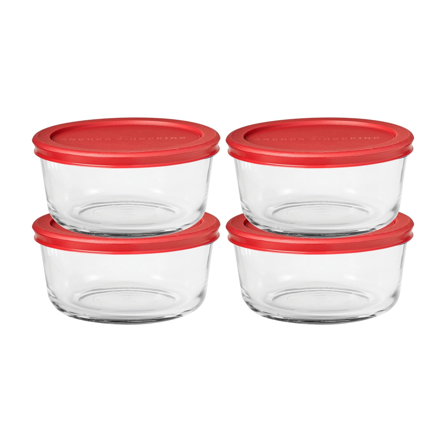 Anchor Hocking SnugFitTM Round Food Storage Containers with Lids (4-Piece, 4-cup, Red, oven-safe)