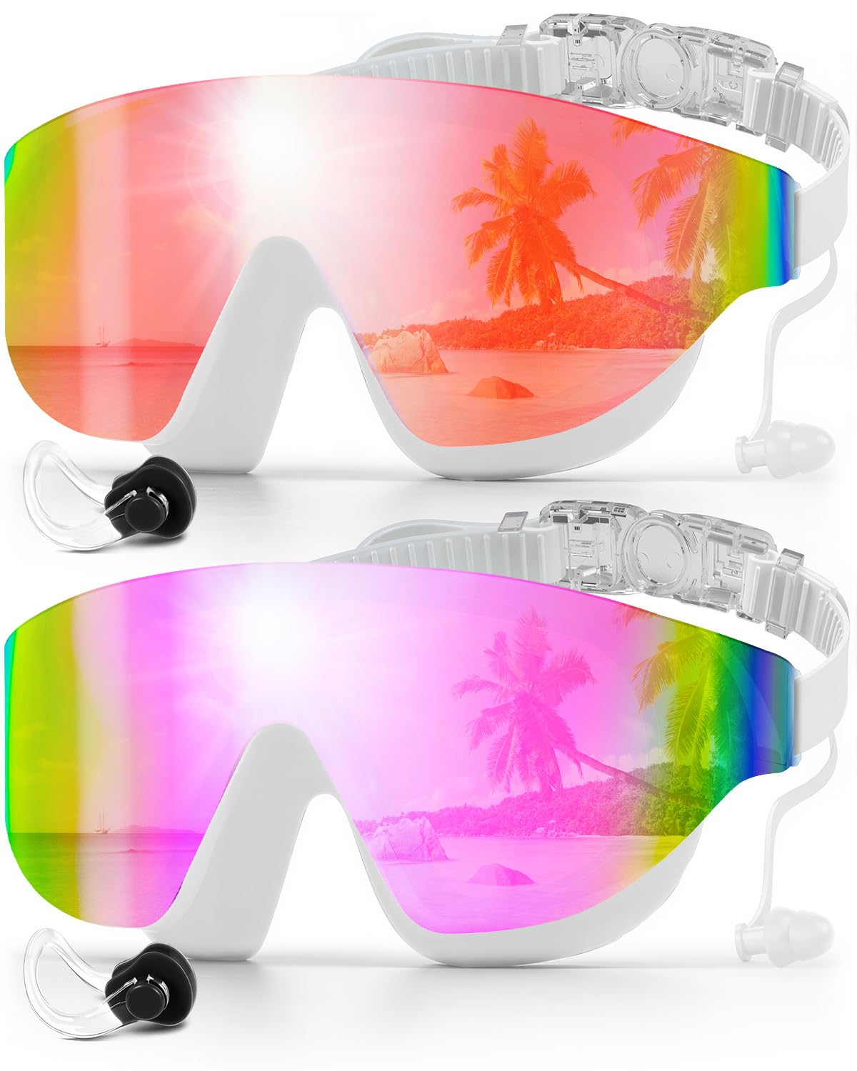 Zoomsnail Swim Goggles 2 Pack, Frameless Wide View Swimming Goggles for Adult, Anti-Fog Anti-UV No Leaking Swim Glasses for Men Women Youth