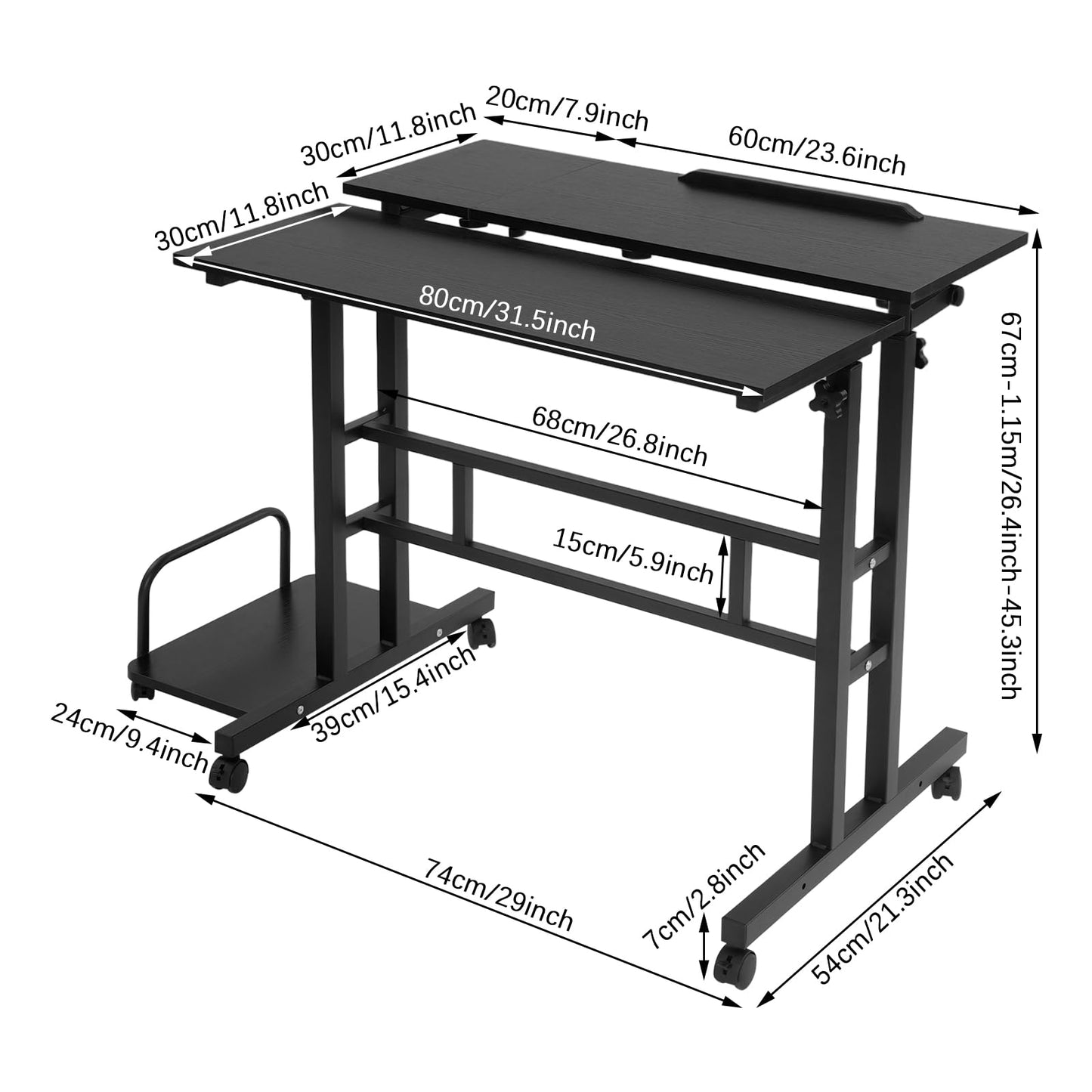 Ojseimchrl Adjustable Height Computer Desk, 45 Inch Small Home Office Desk, Multi Functional Foldable Desk with Foldable Panels for Home, Office (Black)