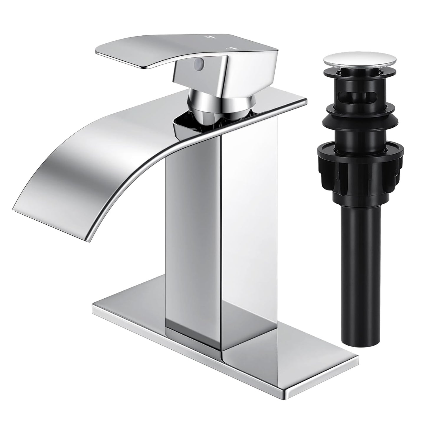RNDIOZD Chrome Bathroom Faucets, Waterfall Bathroom Sink Faucet Modern Single Handle Bathroom Faucte 1 or 3 Hole, RV Mixer Tap Vanity Faucet - Includes Pop-up Drain Supply Hoses Deck Plate