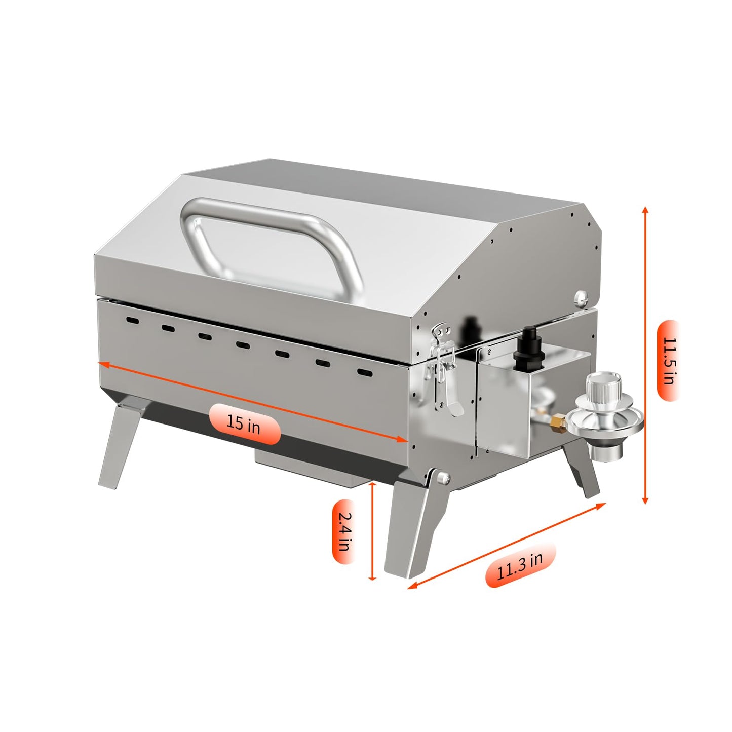 Byacgrill Portable Gas Grill Tabletop, Burner Stainless Steel Propane Grill with Folding Legs & Locking Lid for Camping, Tailgating, Outdoor BBQ 10,000 BTU