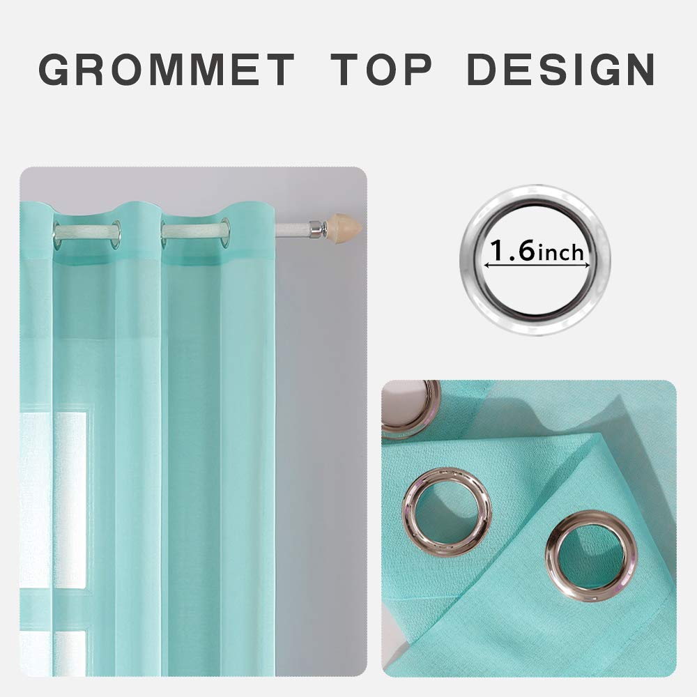 MIULEE 2 Turquoise Semi Sheer Window Curtains Elegant Grommet Top Voile Panels/Drapes/Treatment Aqua Blue Linen Textured for Bedroom Living Room Decor (54X84 Inches)