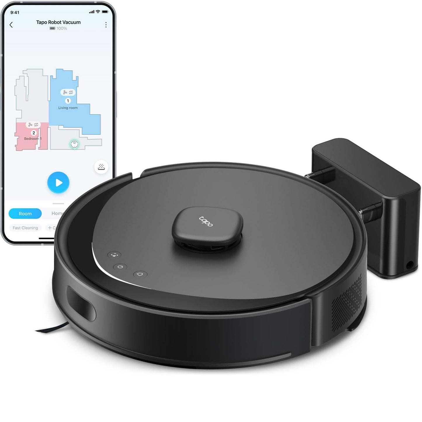 Tapo LiDAR Smart Navigation Robot Vacuum and Mop, 5300Pa Max, 97%+ Dust Pickup Rate, Customizable Cleaning, Self-Charging, Works w/Alexa & Google Home, RV30 Max