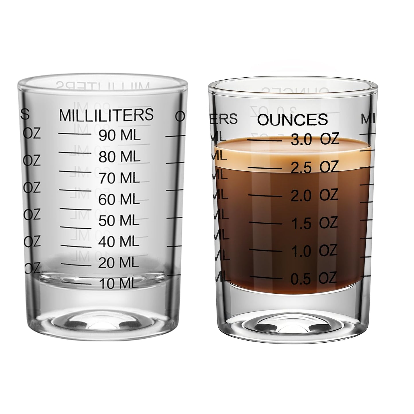 2Pcs Shot Glass Measuring Cup 3 Ounce/90ML Liquid Heavy High Espresso Glass Cup Black Line Espresso Shot Glass with Measurement (2)