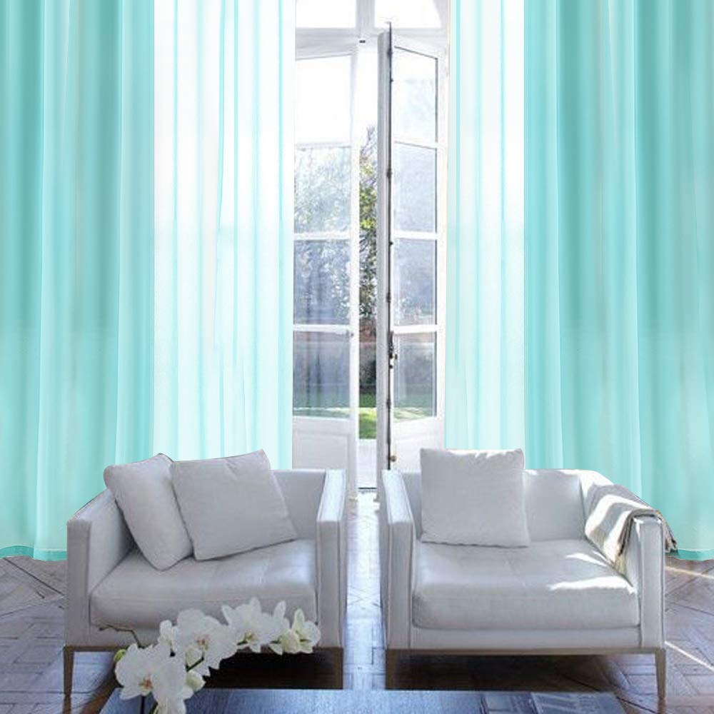 MIULEE 2 Turquoise Semi Sheer Window Curtains Elegant Grommet Top Voile Panels/Drapes/Treatment Aqua Blue Linen Textured for Bedroom Living Room Decor (54X84 Inches)