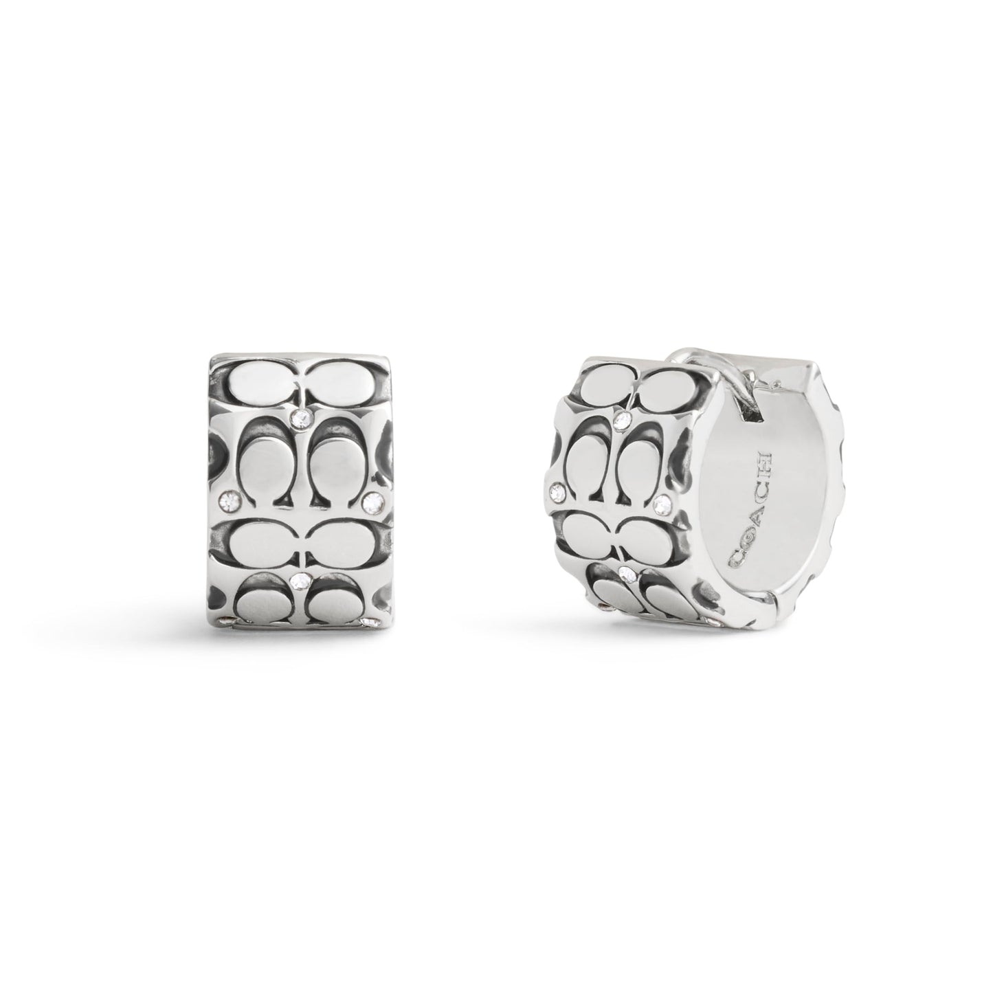 Coach Women's Signature Quilted Huggie Earrings, CRYSTAL/RHODIUM