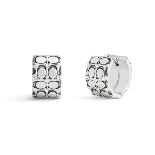 Coach Women's Signature Quilted Huggie Earrings, CRYSTAL/RHODIUM