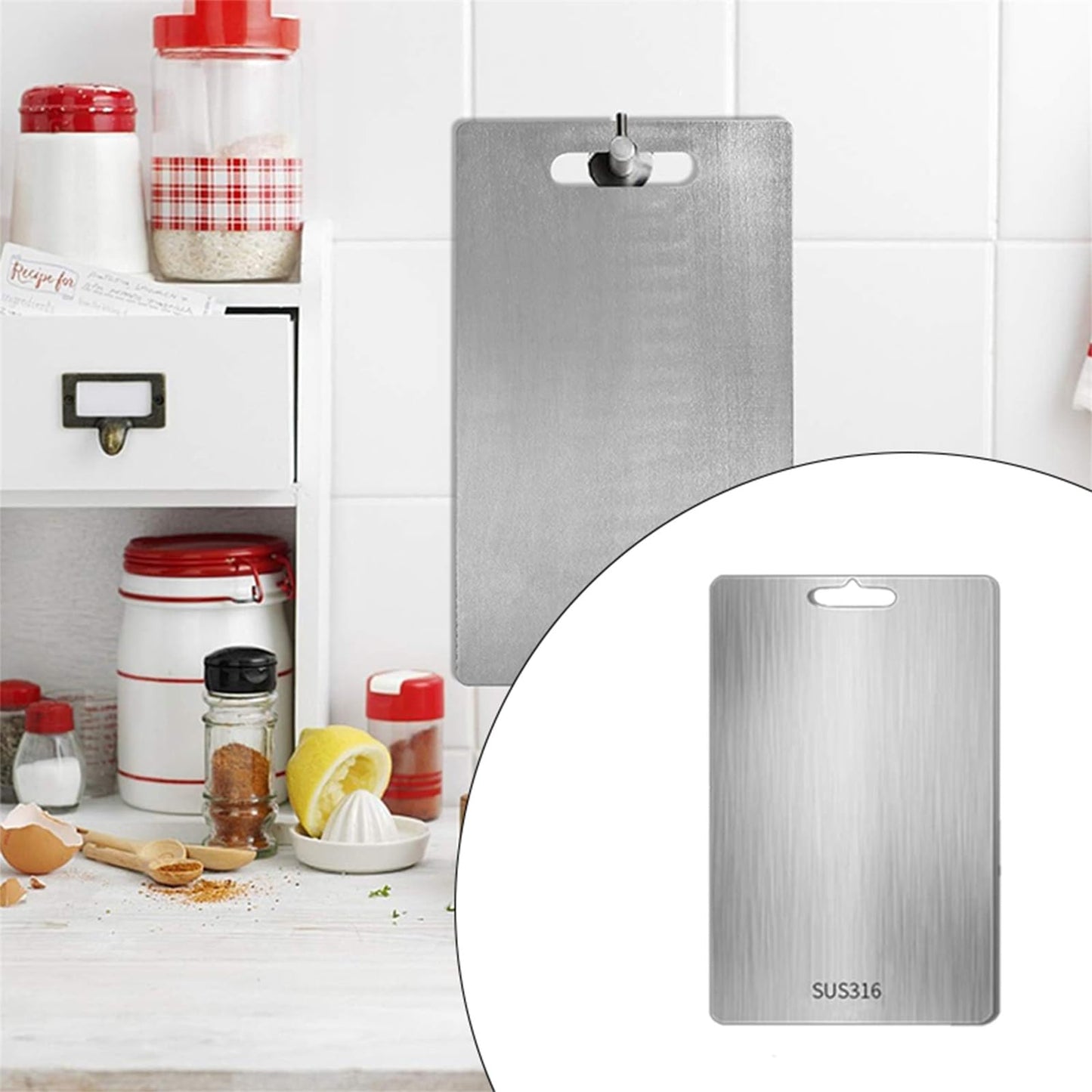 Katuchef Cutting Board, Katu Chef Titanium Cutting Boards for Kitchen, Double Sided Stainless Steel Boards for Vegetables and Meat, Pure Cut Titanium Cut Chopping Board (L)