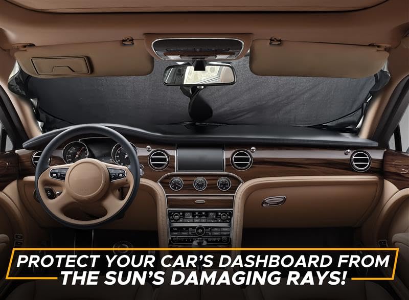 EcoNour Car Windshield Sunshade | Blocks 99% Heat & Keeps Interior Cool | Universal Fits Cars, SUVs, Trucks | Automotive Sun Screen, Visor & Car Accessories for Summer | Medium (64x32 Inches)