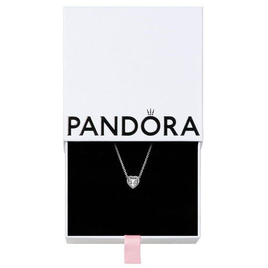 Pandora Jewelry Elevated Heart Cubic Zirconia Necklace in Sterling Silver, 17.7", No Box