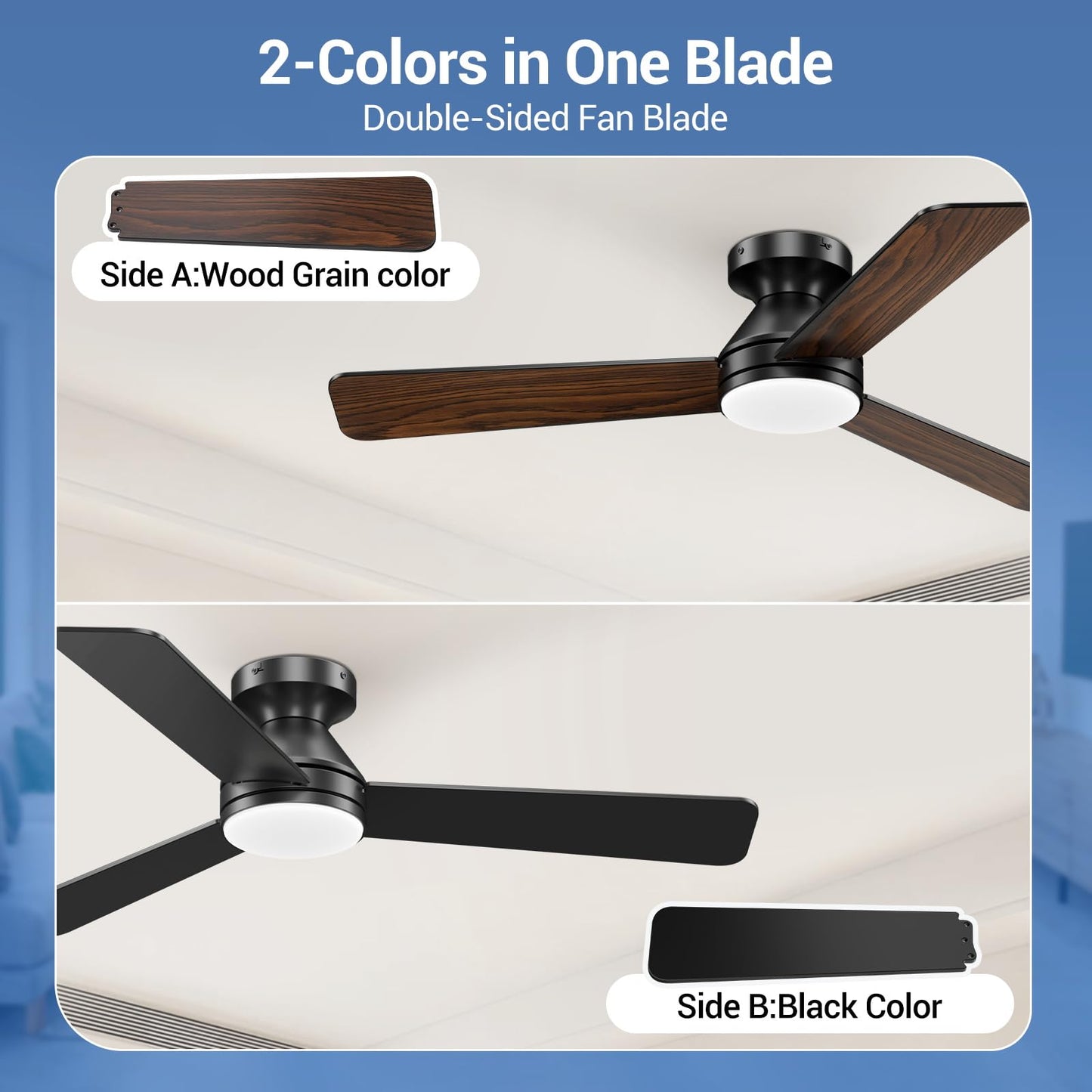 Dgguo Ceiling Fans with Lights, 42 Inch Low Profile Ceiling Fan with Light and Remote Control, Reversible, LED Dimmable for Bedroom Living Room Indoor/Outdoor Patio Use