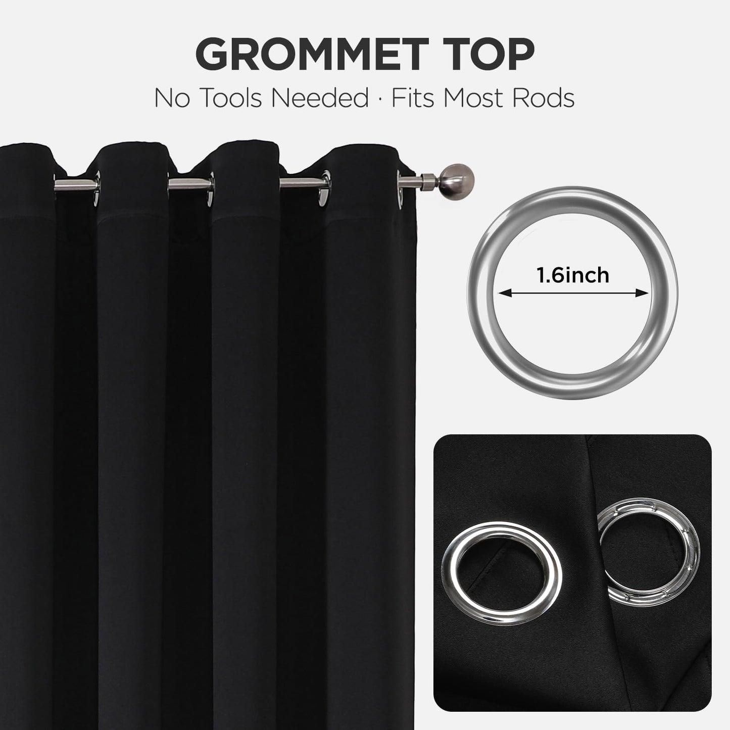 Joydeco Blackout Patio Sliding Door Curtains 84 Inches Long, Grommet Privacy Room Divider Curtains, Extra Wide Thermal Blackout Drapes for Bedroom Living Room (Black, 100Wx84L, 1 Panel)