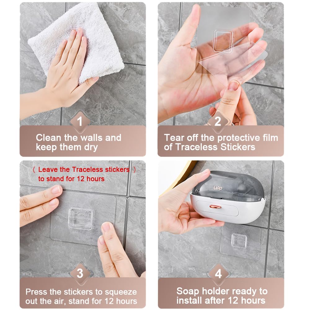 NICAVKIT 2 Pack Shower Soap Dish Holder with Lid, Bar Soap Holder with Drain, Wall Mounted Soap Box Container for Shower, Bathroom, Bathtub, Kitchen Sink, Adhesive Included