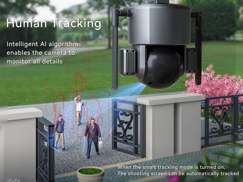 ESOE Y5-4K Solar Security Camera Dual Lens, Wireless Outdoor 360° PTZ with AI Human Auto Tracking, 20000mAh Battery, 2.4G/4G LTE, No Monthly Fee, Color Night Vision (WiFi, 20X Zoom)