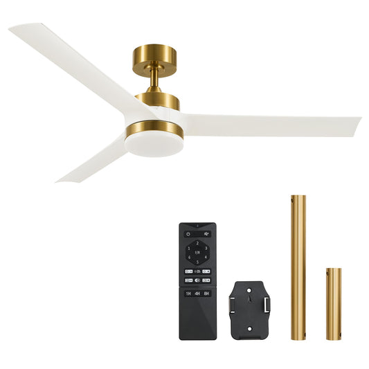 VONLUCE Ceiling Fans with Lights, 52 Inch Ceiling Fan and Remote, with 3 Blades 6-Speeds Noiseless Reversible DC Motor, Modern Ceiling Fan for Farmhouse Bedroom Patio Indoor Outdoor, White Gold