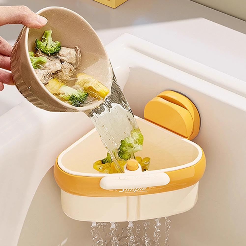 Sink Strainer Basket,2025 New Upgraded Suction Cup Press Sink Drainer Basket,Automatic Dumping Sink Strainer Basket,Faucet Sponge Storage Rack,Corner Sink Trash Catcher for Food Waste