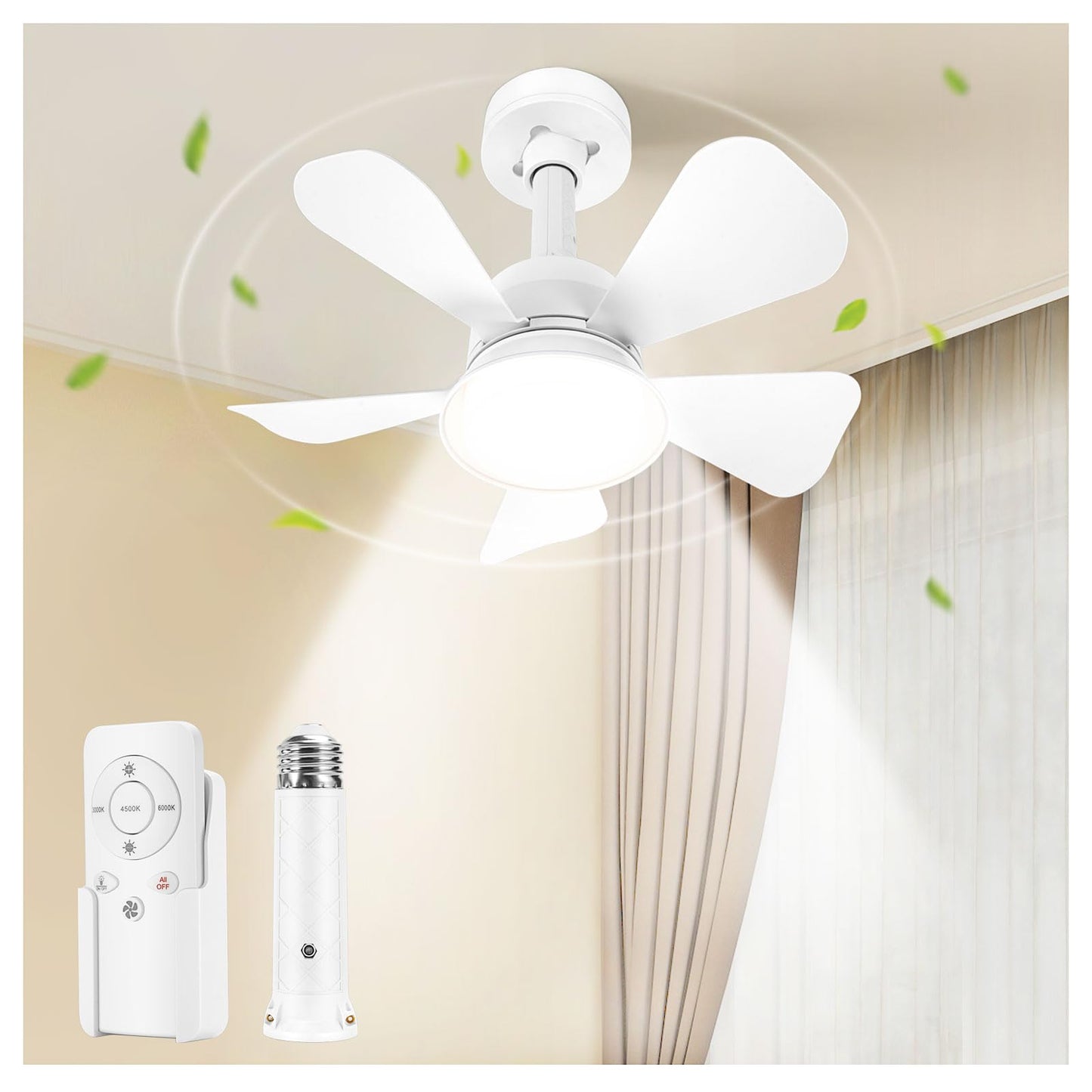 NBKLS Ceiling Fans with Lights and Remote, Quiet Ceiling Fans with 5 Blades, 3 Color LED Dimmable, Low Profile Ceiling Fan with Light for Bedroom, Garage, Kitchen, Living Room, Patio