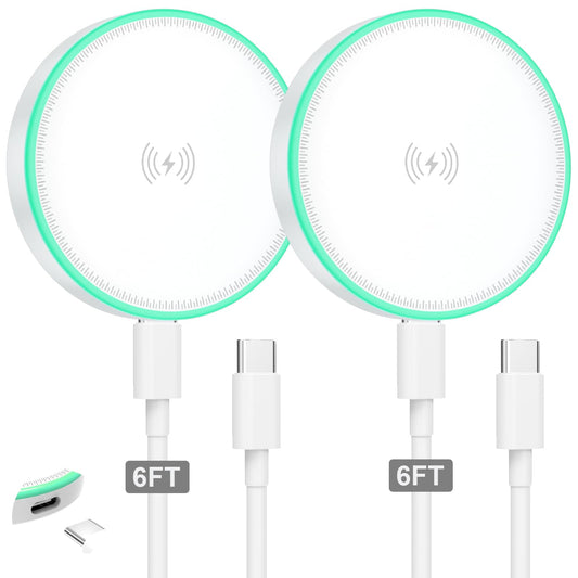 MagSafe Charger 2Pack 15W Magnetic Wireless Charger Fast Charging Pad with 6FT USB C to USB C Cable Compatible with iPhone 16/15/14/13/12 Series & AirPods 3/2/Pro | Strong Magnet Technology