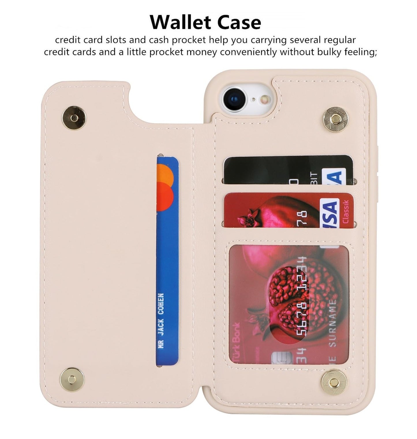 iCoverCase Compatible with iPhone SE(2022)/SE(2020)/7/8 Wallet Phone Case with Card Holder for Women Men, RFID Blocking Card Slots PU Leather Protective Case (Beige)