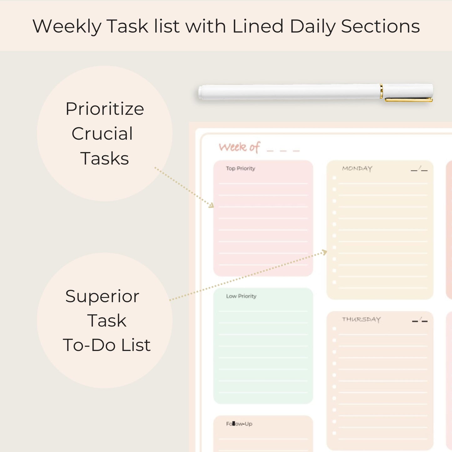 BLU MONACO Pastel Border Weekly Planner Notepad – Weekly To-Do List with 52 Tear-Off Sheets – Soft Pastel Weekly Planner Pad with Calendar, Goals, and Priorities